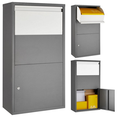 Post Box Fortress - parcel locker with security flap, 44 x 22 x 82 cm - anthracite