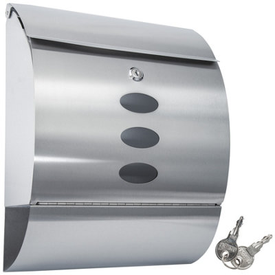 Post Box - round with large slot and newspaper compartment, 300 x 120 x 395 mm - silver