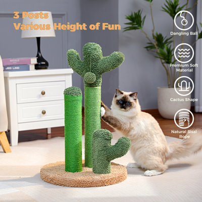 Post Cactus Cat Scratcher Tree Tower Featuring with 3 Scratching Poles and Interactive Dangling Ball, Large, 27 Inches