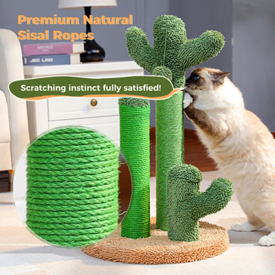 Post Cactus Cat Scratcher Tree Tower Featuring with 3 Scratching Poles and Interactive Dangling Ball, Large, 27 Inches
