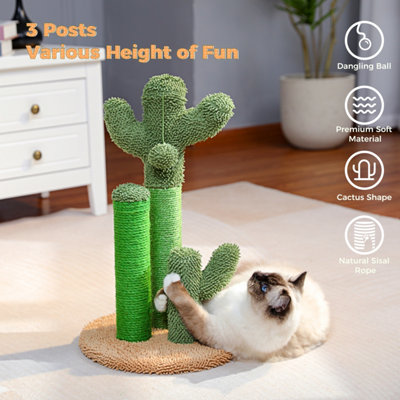 Post Cactus Cat Scratcher Tree Tower Featuring with 3 Scratching Poles and Interactive Dangling Ball, Medium, 23 Inches