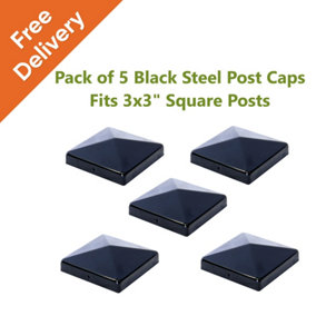 Post cap x5 pack for fence posts pyramid shaped - Galvanized steel black coated covers for 3x3" square posts ( Free Delivery )