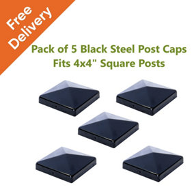 Post cap x5 pack for fence posts pyramid shaped - Galvanized steel black coated covers for 4x4" square posts ( Free Delivery )