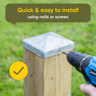 Post cap x5 pack for fence posts pyramid shaped - Galvanized steel ...