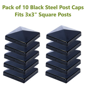 Post covers x10 pack for fence posts pyramid shaped - Galvanized steel black coated covers for 3x3" square posts ( Free Delivery )