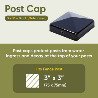 Post covers x10 pack for fence posts pyramid shaped - Galvanized steel black coated covers for 3x3" square posts ( Free Delivery )