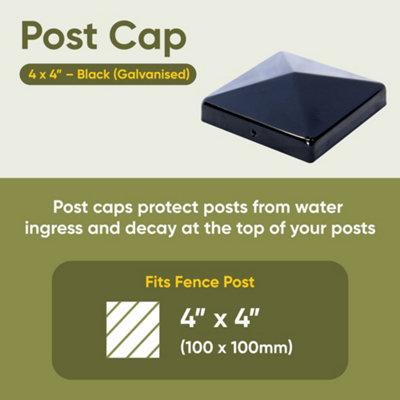 Post covers x10 pack for fence posts pyramid shaped - Galvanized steel black coated covers for 4x4" square posts ( Free Delivery )