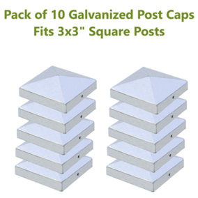 Post covers x10 Pack for fence posts pyramid shaped - Galvanized steel powder coated for 3x3" Square Posts ( Free Delivery )