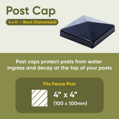 Post covers x5 pack for fence posts pyramid shaped - Galvanized steel black coated covers for 4x4" square posts ( Free Delivery )