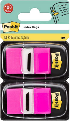 Post-it Index Flags, Medium, Pink, 2 Dispensers 25.4 mm x 43.2 mm, 100 ...