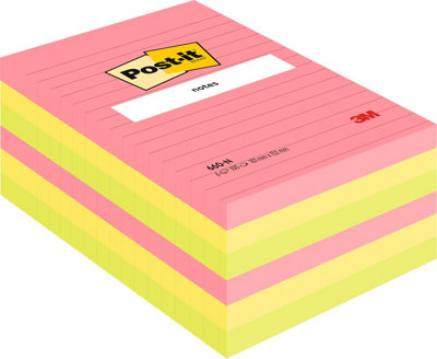 Post-it Large Notes, Assorted Neon Colours, Lined, 101 mm x 152 mm, 100 ...