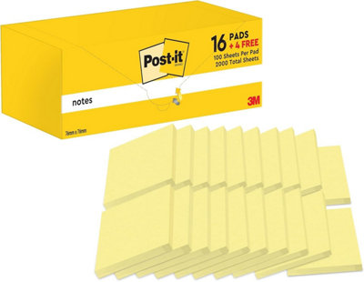 Post-it Notes Canary Yellow, Value Pack - 20 Pads, 100 Sheets per Pad ...