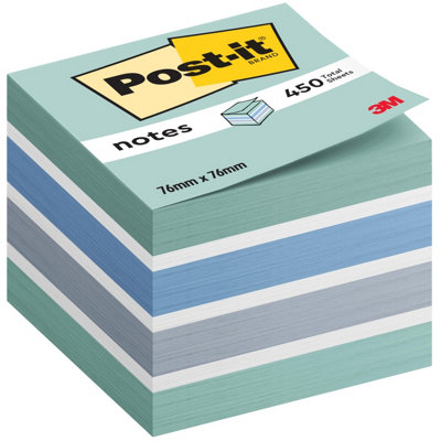 Post-it Notes Cube, Pastel Blue, 1 Pad, 76 mm x 76 mm, 450 Sheets ...