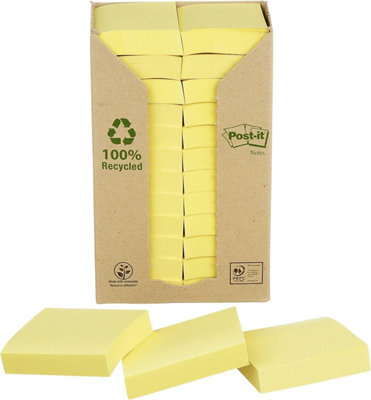 Post-it Recycling Notes Canary Yellow, Pack of 24 Pads, 100 Sheets per ...