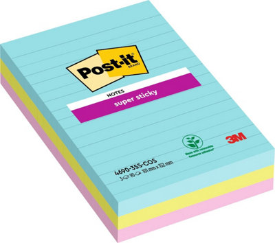 Post-it Super Sticky Large Notes, Double The Sticking Power, Lined, 3 ...