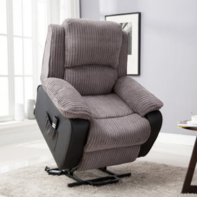 Postana Dual Motor Electric Rise Recliner Jumbo Cord Fabric Armchair Electric Lift Riser Chair (Grey)