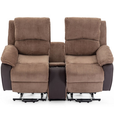 Postana Dual Motor Rise Recliner 2 Seater Jumbo Cord Drinks Console Mobility Sofa (Brown)