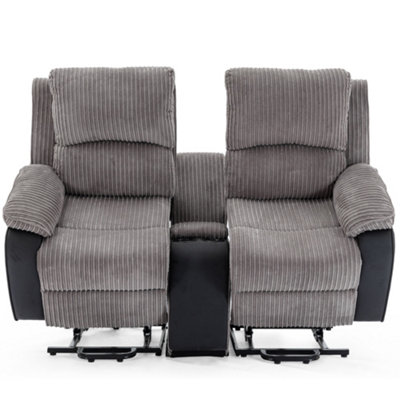 Postana Dual Motor Rise Recliner 2 Seater Jumbo Cord Drinks Console Mobility Sofa (Grey)