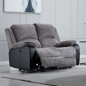Postana Electric High Back Jumbo Cord Fabric Recliner 2 Seater Sofa (Grey)