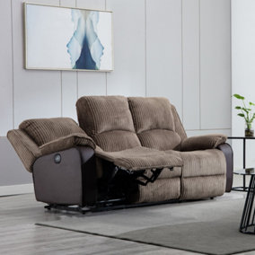 Postana Electric High Back Jumbo Cord Fabric Recliner 3 Seater Sofa (Brown)
