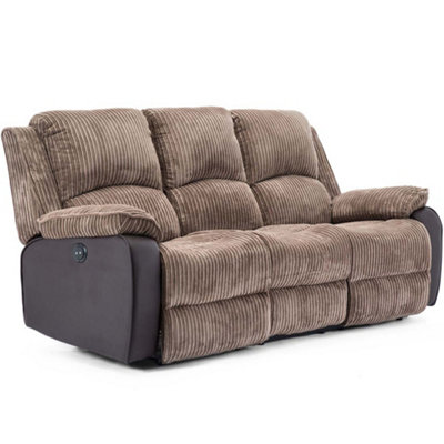 Postana Electric High Back Jumbo Cord Fabric Recliner 3 Seater Sofa (Brown)