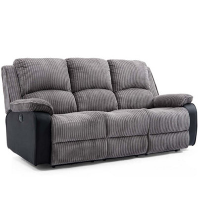 Postana Electric High Back Jumbo Cord Fabric Recliner 3 Seater Sofa (Grey)