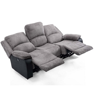 Postana Electric High Back Jumbo Cord Fabric Recliner 3 Seater Sofa (Grey)