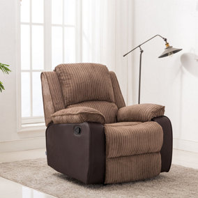Postana Jumbo Cord Fabric Manual Recliner Armchair Lounge Home Reclining Chair (Brown)