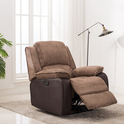 Postana Jumbo Cord Fabric Power Recliner Armchair Electric Sofa Reclining Chair (Brown)