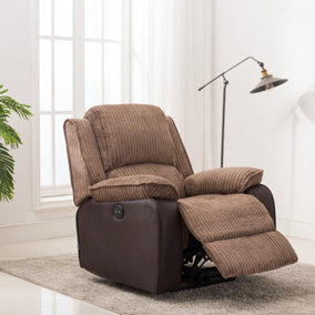 POSTANA JUMBO CORD FABRIC POWER RECLINER ARMCHAIR ELECTRIC SOFA RECLINING CHAIR (Brown)