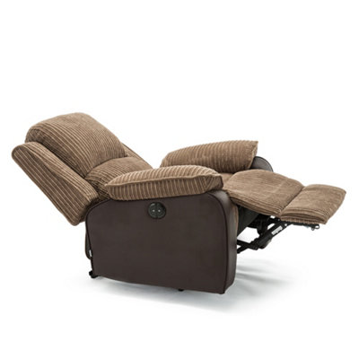 Postana Jumbo Cord Fabric Power Recliner Armchair Electric Sofa Reclining Chair (Brown)