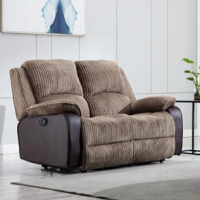Postana Manual High Back Jumbo Cord Fabric Recliner 2 Seater Sofa (Brown)