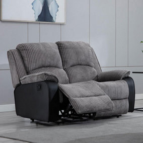 Postana Manual High Back Jumbo Cord Fabric Recliner 2 Seater Sofa (Grey)