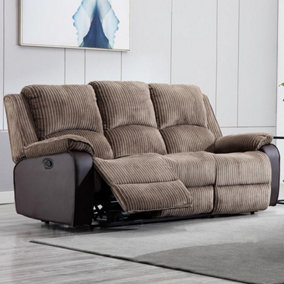 Postana Manual High Back Jumbo Cord Fabric Recliner 3 Seater Sofa (Brown)