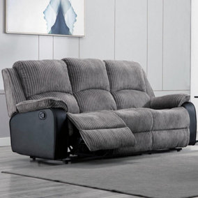 Postana Manual High Back Jumbo Cord Fabric Recliner 3 Seater Sofa (Grey)