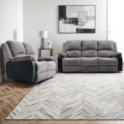 Postana Manual Recliner Bonded Leather 2+3 Seater Sofa Set (Grey)