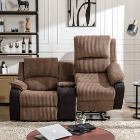 Postana Single Motor Rise Recliner 2 Seater Jumbo Cord Drinks Console Mobility Sofa (Brown)