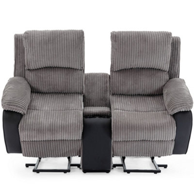 Postana Single Motor Rise Recliner 2 Seater Jumbo Cord Drinks Console Mobility Sofa (Grey)