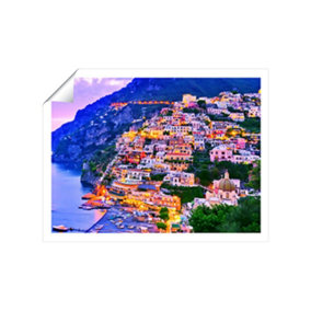 Postiano At Dusk, Amalfi Coast, Italy Art Prints