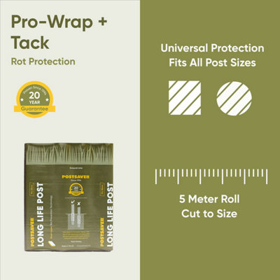 Postsaver Pro-Wrap & Tack - 5 Metre Roll - Fence Post Rot Protector Shield - Fits All Post Sizes (FREE DELIVERY)