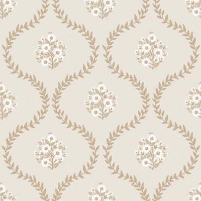 Posy Trellis Wallpaper in Taupe on Cream