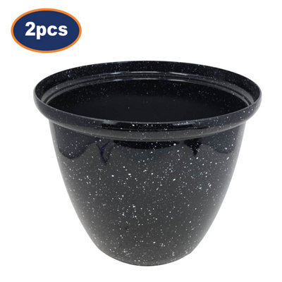 Pot Honey Planter Round Plastic Black Gloss Plant Flower Garden Patio 40cm 2Pcs