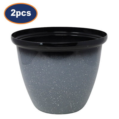 Pot Honey Planter Round Plastic Grey Speckled Gloss Flower Garden 40cm 2Pcs