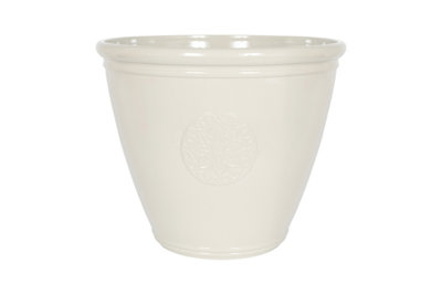 Pot Planter Indoor or Outdoor Lightweight Recycled Plastic Garden  Large Eden Emblem Plant Pot - L45 x W45 x H38 cm - White