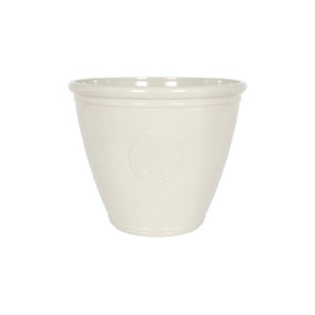 Pot Planter Indoor or Outdoor Lightweight Recycled Plastic Garden  Large Eden Emblem Plant Pot - L45 x W45 x H38 cm - White