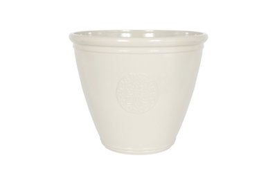 Pot Planter Indoor or Outdoor Lightweight Recycled Plastic Garden Small Eden Emblem Plant Pot -  L40 x W40 x H30 cm - White