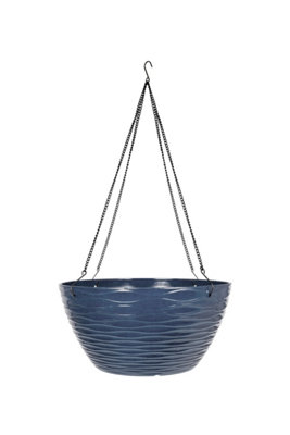 Pot Planter Indoor or Outdoor Lightweight Recycled Plastic Garden  Windermere Hanging Basket  - L35 x W35 x H17 cm - Blue