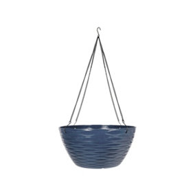 Pot Planter Indoor or Outdoor Lightweight Recycled Plastic Garden  Windermere Hanging Basket  - L35 x W35 x H17 cm - Blue