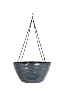 Pot Planter Indoor or Outdoor Lightweight Recycled Plastic Garden Windermere Hanging Basket - L35 x W35 x H17 cm - Charcoal