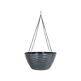 Pot Planter Indoor or Outdoor Lightweight Recycled Plastic Garden Windermere Hanging Basket - L35 x W35 x H17 cm - Charcoal